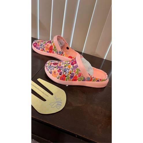 Varsity JOYBEES WOMEN'S SLIP-ON  CLOGS PINK PAINTED FLORAL WOMEN'S SIZE 9