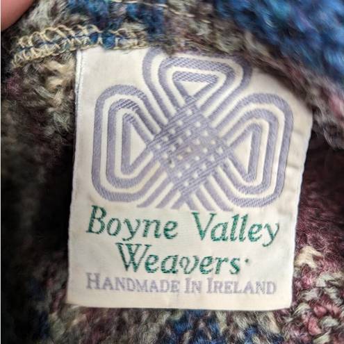 Vtg 1990s Boyne Valley Weavers Blue Gray Irish Wool Blend Plaid Poncho One Size Size XL