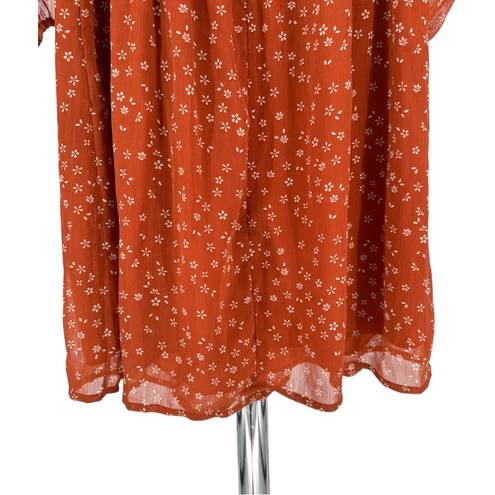 The Row  A Rust Mini Floral Smocked Waist Elbow Sleeve Mini Dress size Medium