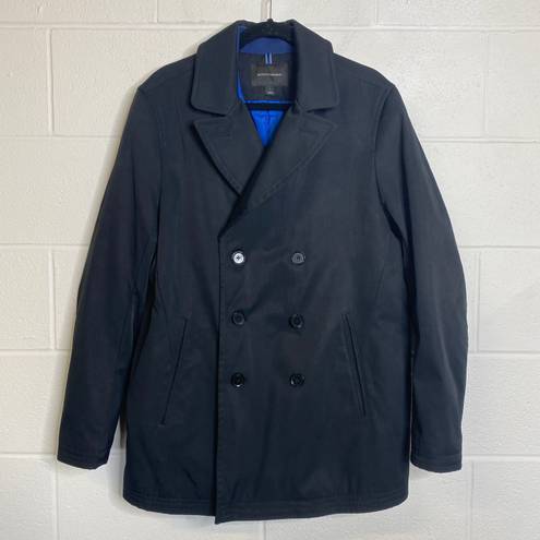 Banana Republic Black Blue Liner Double Breasted Peacoat Trench Coat Size Large