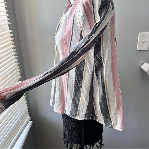 Roxy Sz XS  Multi-Colored Striped Button Down Blouse flannel