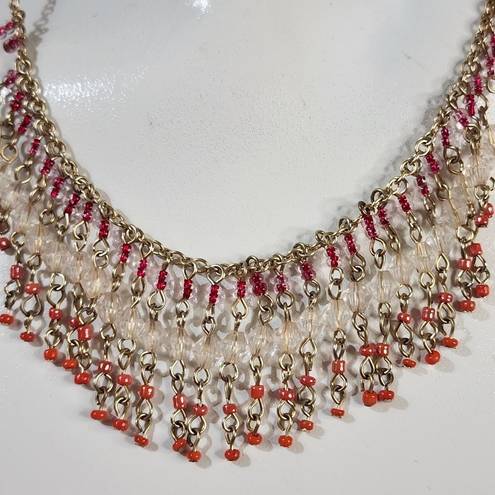 American Eagle  Outfitters Gold, Pink, & Orange Dangling Beaded Necklace