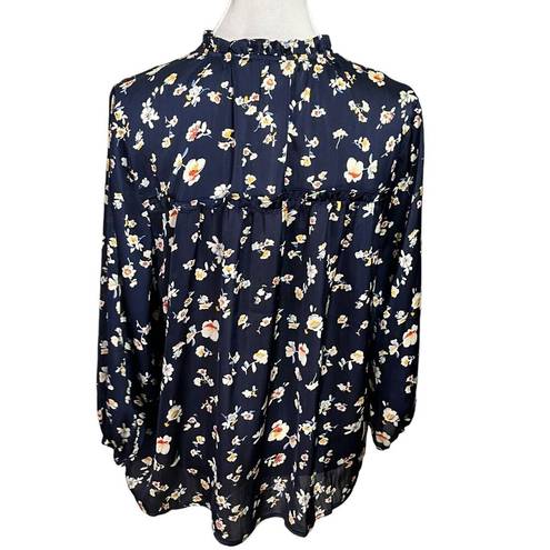 Tuckernuck  Lovestitch Ditsy Floral Tie Top Peasant Blouse Midnight Size L New