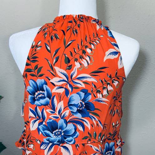 Loft Tropical Orange Floral Ruffle Tiered Dress