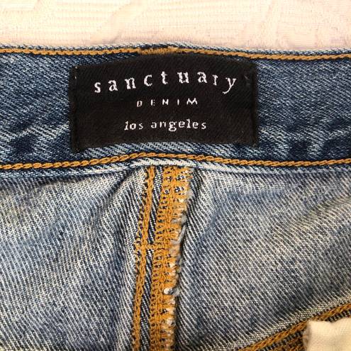 Sanctuary Comfort Rigid High Waisted Hidden Button Fly Raw Hem Denim Shorts