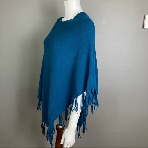 J.Jill  poncho fringe small-tall cotton blend spring fall cotton teal blue