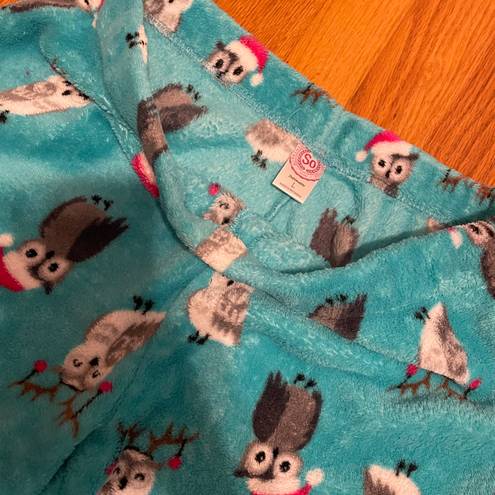 SO Sherpa Pajama Pants Owls Teal Large