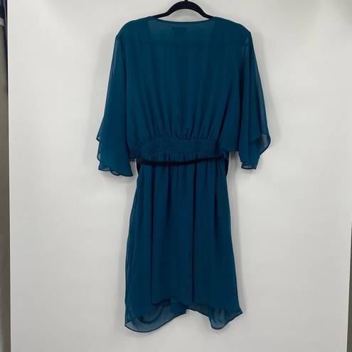 City Chic  Faux Wrap Fit & Flare Mini Dress Chiffon Flowy Teal NEW Womens 20 Plus