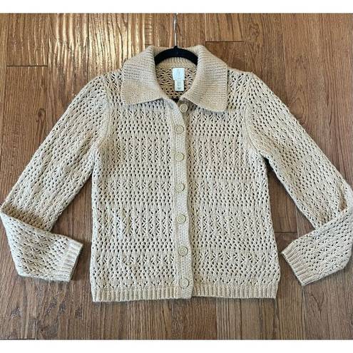 Joie  open knit collared button front cardigan sweater M