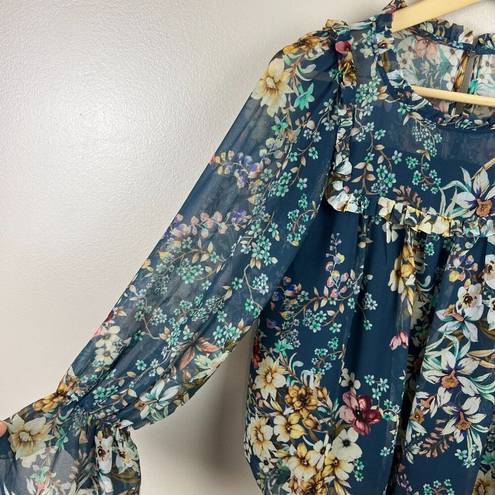 Anthropologie  Eri + Ali Velma Peasant Top Size Small Floral Blue Romantic Boho