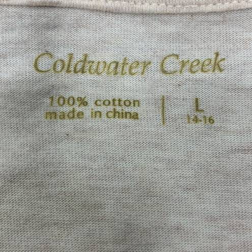 Coldwater Creek  Three Quarter Sleeve Oatmeal Autumn Flock Tee Size Large