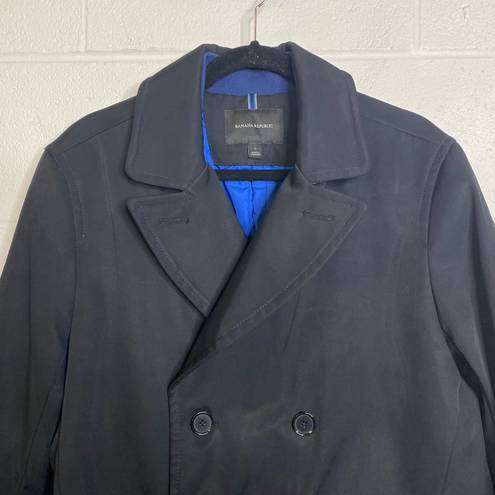 Banana Republic Black Blue Liner Double Breasted Peacoat Trench Coat Size Large