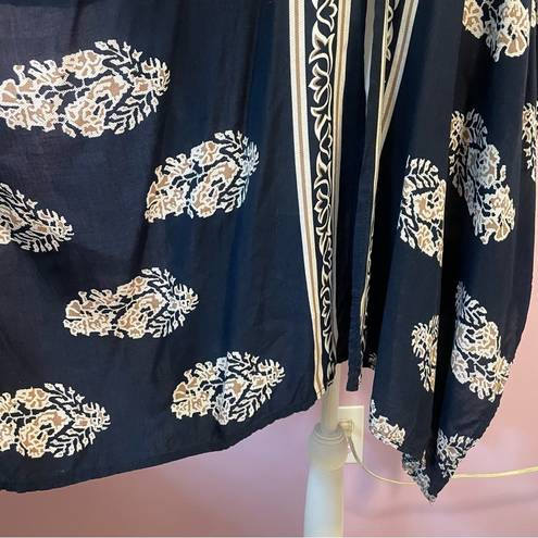 Boho Floral Navy Kimono Longline Open Front Poncho Shawl Medium