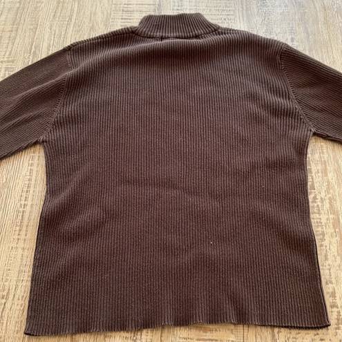 Women’s Crystal Kobe brown cotton rib knit sweater size L Size L