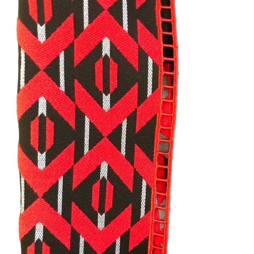 Fendi Authentic  Midi Pencil Skirt Size 38 Wool Silk Red Black Block Design