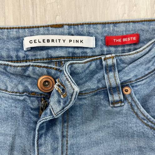 Celebrity Pink  The Bestie Straight Leg Distressed Mid Rise Tide Pool Jeans 14