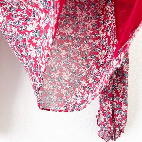 Blossom Revolve NICHOLAS Red Silk  Ditsy Micro Floral Ruffle Blouse