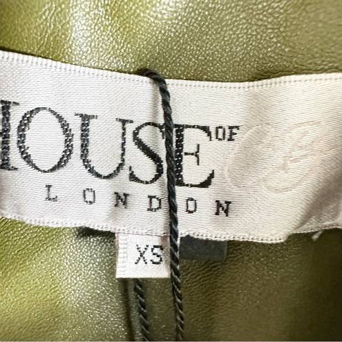 House Of CB  London Olive Green Faux Vegan Leather Bomber
Jacket Size XS