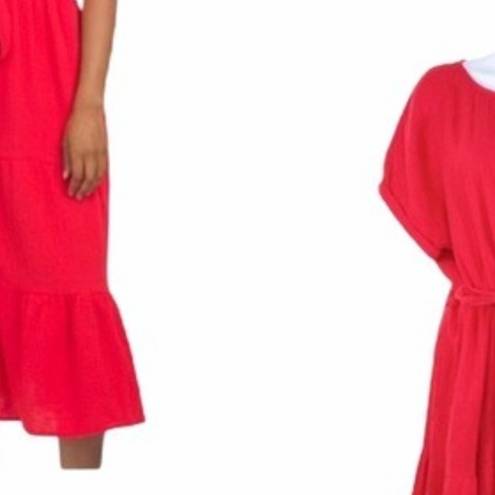 Magaschoni  belted front midi Organic cotton Dress in cherry red