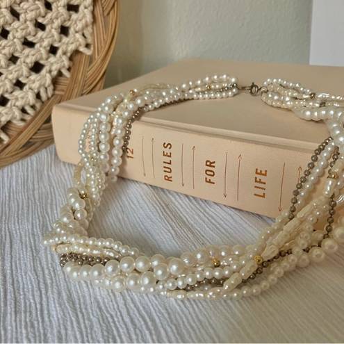 American Vintage Vintage “Hettienne” Mixed Pearls Multi Strand Necklace 18” Freshwater Gold Silver