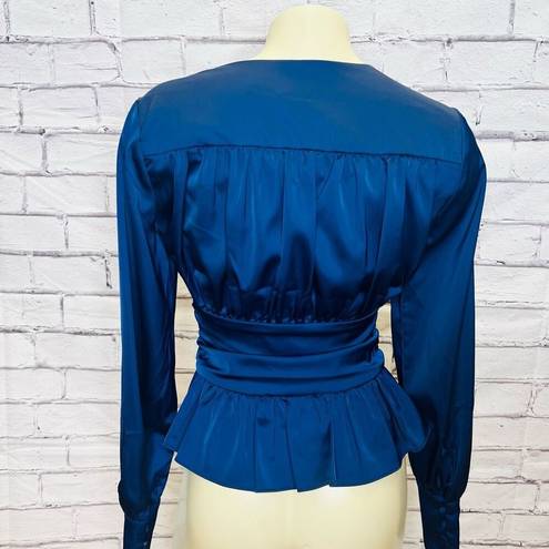Jason Wu  Womens Blue Couture Satin Lined V-Neck Long Sleeve Blouse Size XS