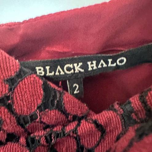 Black Halo  Jackie O Burgundy Wine Red Lace Cotton Raschel Dress Size 2