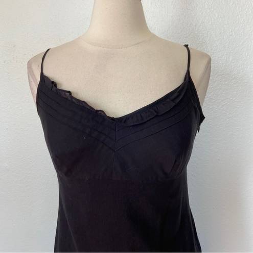 Esprit Vintage 90’s Solid Black Cotton Ruffle Sleeveless V-Neck Dress