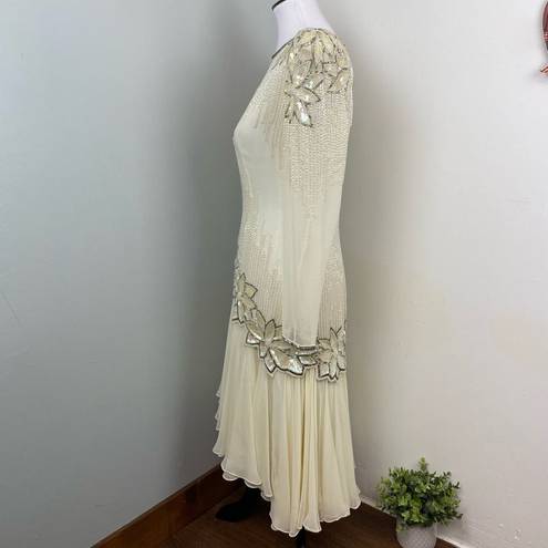 Oleg Cassini Vintage Ivory Black Tie by  Beaded Dress