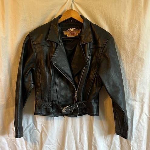 Harley Davidson  Vintage Heavy Thick Leather Oversized Biker Bomber Jacket Small