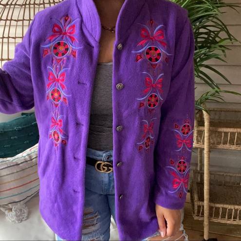 Bob Mackie  Wearable Art Fleece Embellished Purple Jacket SZ L Art To Wear