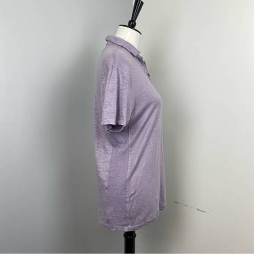 Vince  Linen Lilac Short Sleeve Collared Polo Shirt Top Small