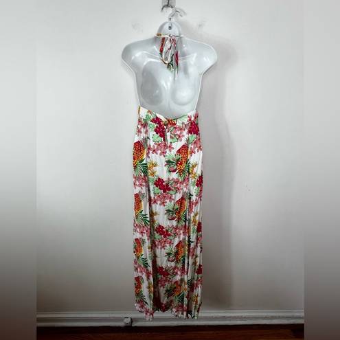 Vix Paula Hermanny  Tropical Floral Pineapple Halter Maxi Dress M/L Coverup