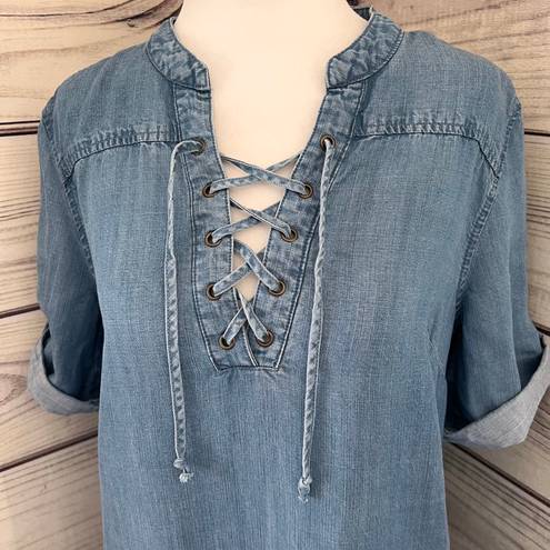 Philosophy Blue Denim Lace Up Shirt Dress