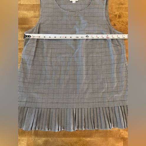 J.Jill  Plaid Gingham Pleated Hem Sleeveless Tank Top Black and White Medium