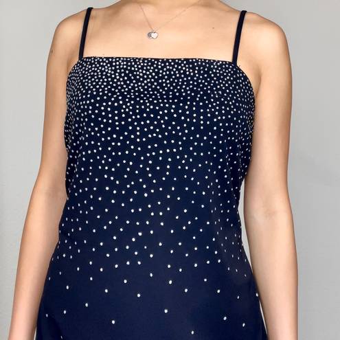 City Triangles Vintage Dark Navy Blue Silver Sparkly Dot Spaghetti-Strap Dress