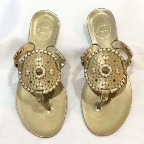 Jack Rogers  Gold Jelly Sandals Flat PVC Thongs Flip Flops Georgica Sz 6 New