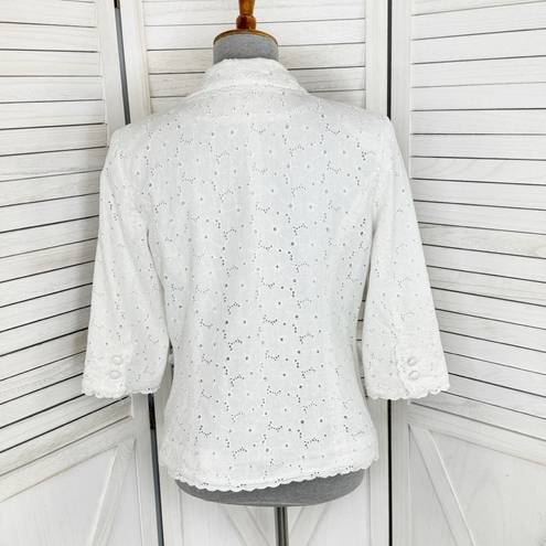 Dress Barn  Eyelet Linen Blazer Jacket White Medium Cottagecore