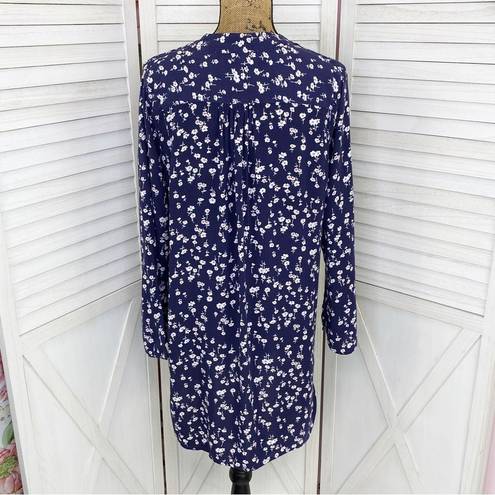 In Bloom Floral Bell Sleeve Tunic Shirt Dress Blue White Small