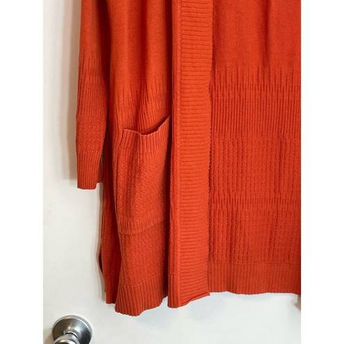 Isaac Mizrahi  Live Orange Ribbed Open Front Cardigan Sweater, Size Medium