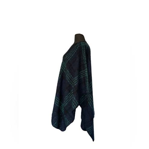 Woolrich  Green & Blue Open Front Poncho Shawl Blanket Sweater Womens One Size