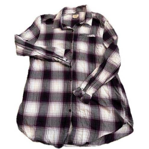 Boston Traders  Purple Plaid Button Up Top Women's XL Front Pocket