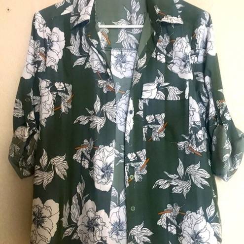 Boohoo  Green Tropical Floral Print Button Down Shirt