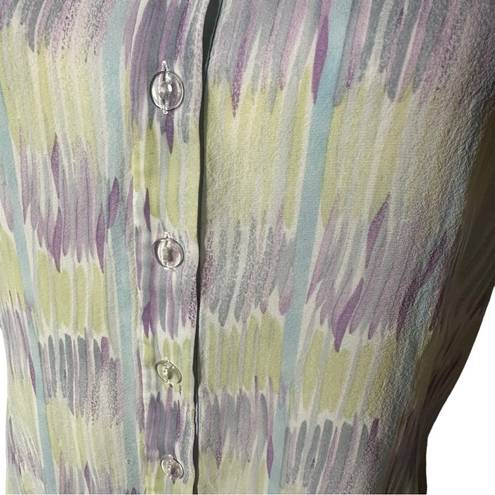 St. John  Abstract Print Pastel Color Silk Button Down Top Sz 10