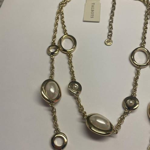 Talbots  Gold Tone Faux Pearl Statement Necklace NWT Double Strand