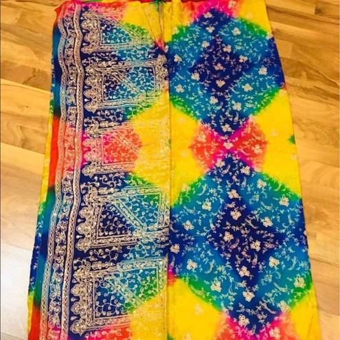 NWT Rainbow multicolor embroidered and sequin sari Red