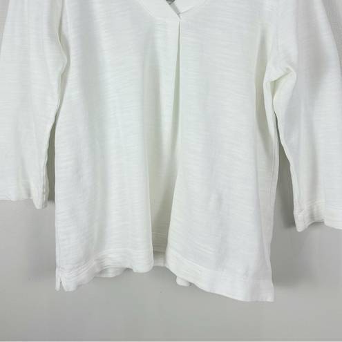 J.Jill  French Terry Slub V-Neck 3/4 Sleeve Top White Small New