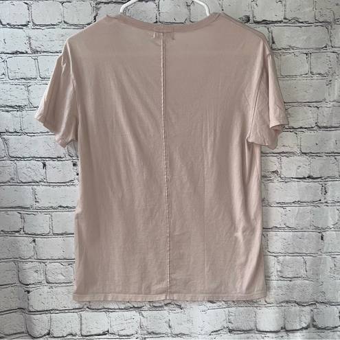 AG Adriano Goldschmied Adriano Goldschmied Light Baby Pink V Neck Basic Short Sleeve Tee Size Small