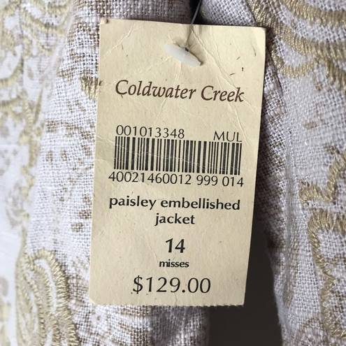 Coldwater Creek  linen blend paisley embroidered blazer jacket size 14 new!