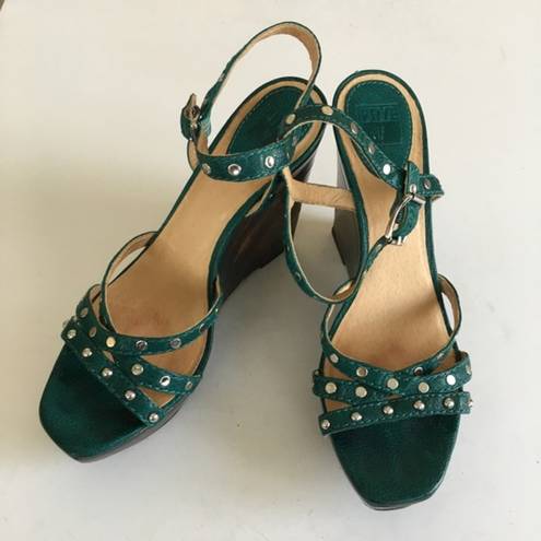 Frye  Turquoise Studded Bridget Wedges/Platforms Gr‎