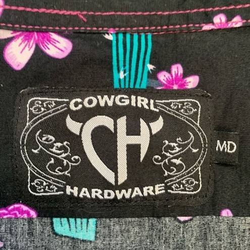 Blossom Cowgirl Hardware Shirt Black Pink Cactus  Floral Snap Front Western Top